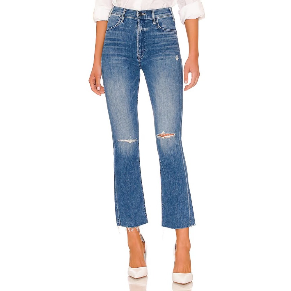 MOTHER The Hustler Ankle Fray Flare Jeans Size 27 Cant Stop Staring Distressed